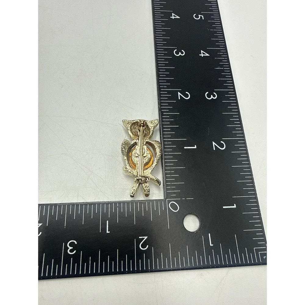 Vintage Gold Tone Owl Brooch Red Cabochon Rhinestone‎ Eye Bird Pin Retro Jewelry